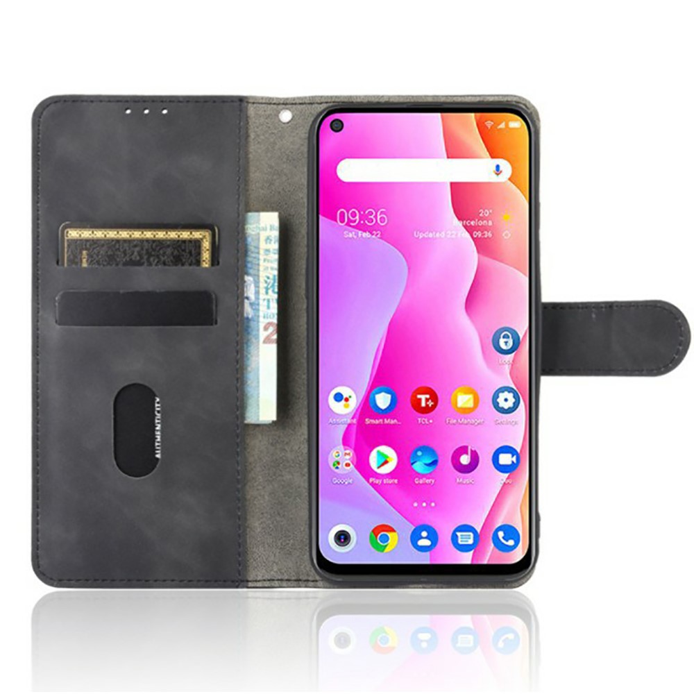 Skin-Touch Wallet Folio Flip Leather Stand Phone Case for TCL 10L - Black-5