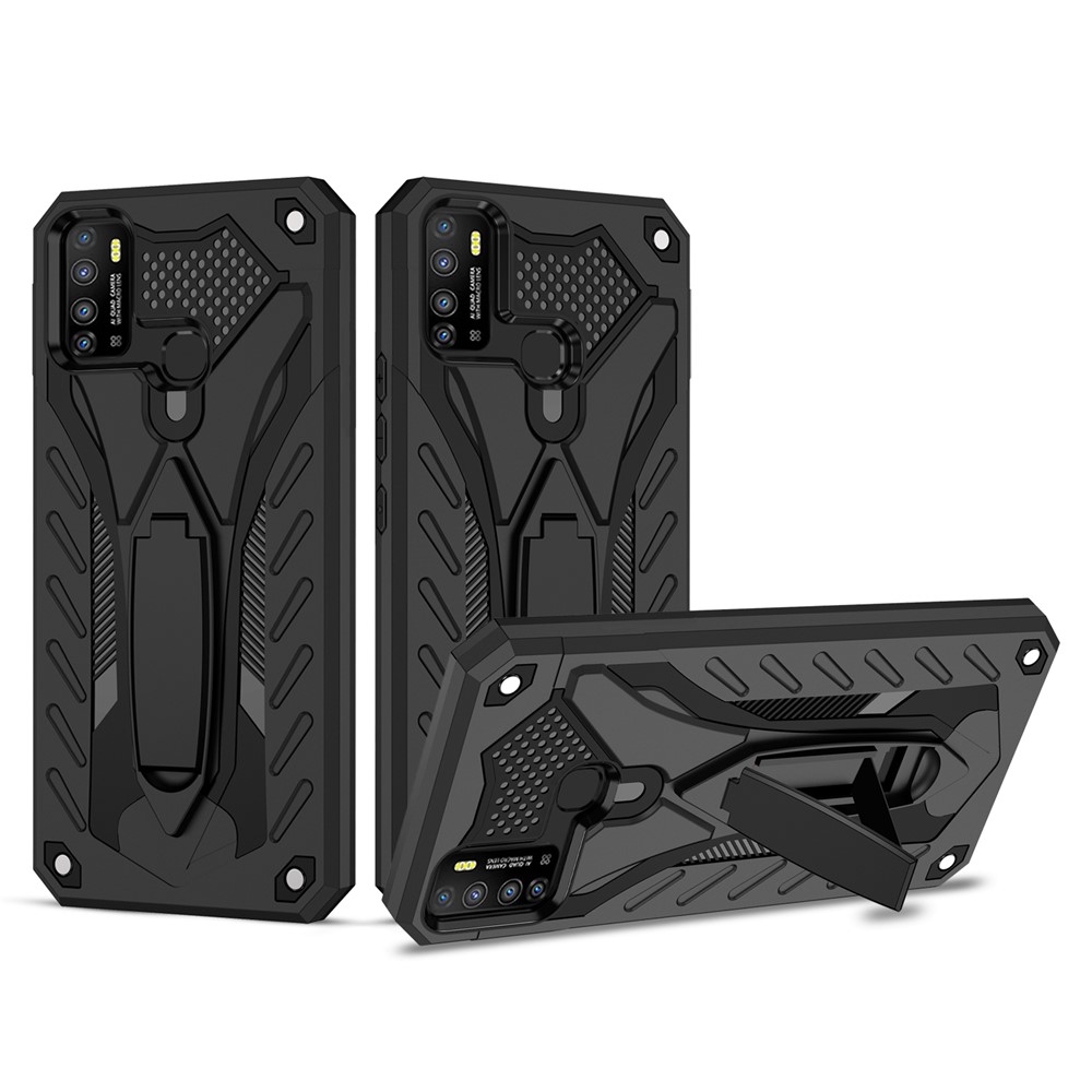 Phantom Knight Series Light Slim Hard PC + Soft TPU Bumper Kickstand Design Phone Cover for Infinix Hot 9 Play - Black-1