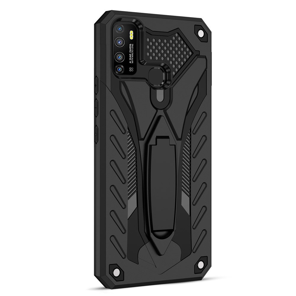 Phantom Knight Series Light Slim Hard PC + Soft TPU Bumper Kickstand Design Phone Cover for Infinix Hot 9 Play - Black-3