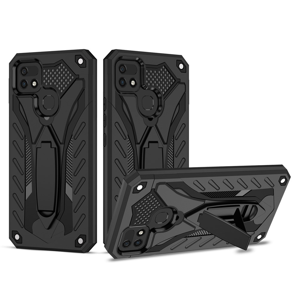 Phantom Knight Series Kickstand Hard PC Soft TPU Dual Layer Protective Cover for Infinix Hot 10i / Smart 5 Pro - Black-1