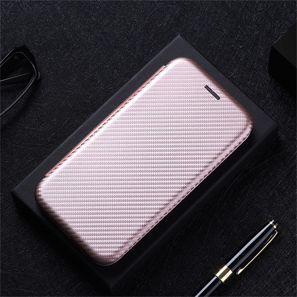Stand Function Carbon Fiber Texture PU Leather Auto Magnetic Closed Case with Card Slot for TCL 20 R 5G / 20AX - Rose Gold-11