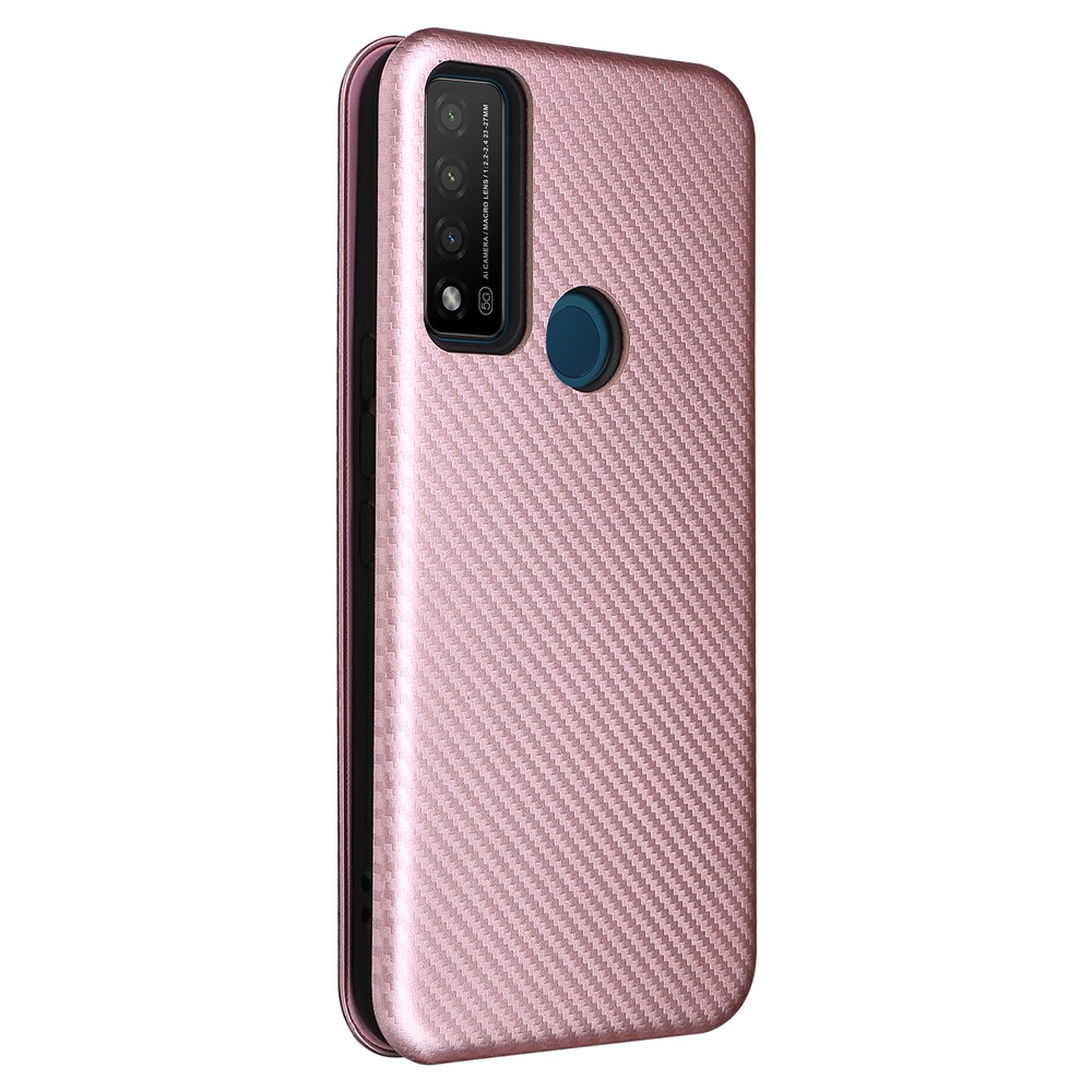Stand Function Carbon Fiber Texture PU Leather Auto Magnetic Closed Case with Card Slot for TCL 20 R 5G / 20AX - Rose Gold-3
