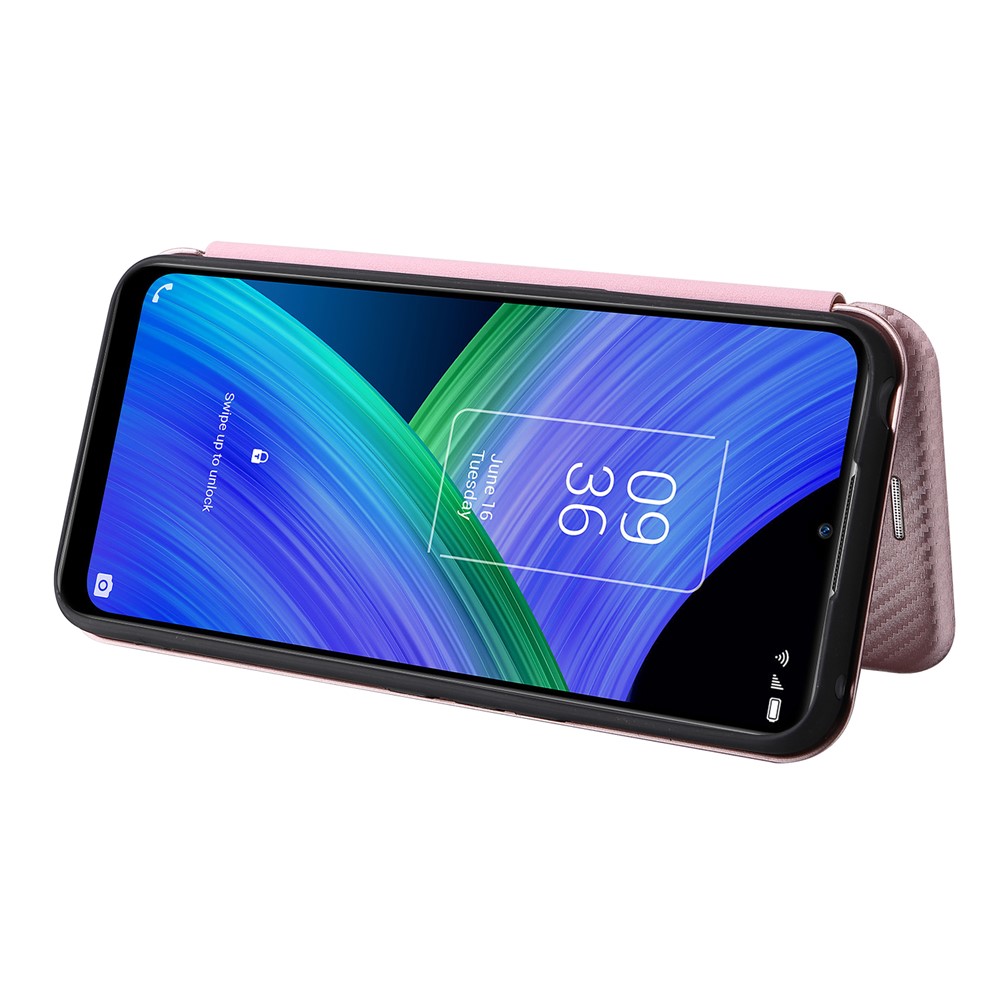 Stand Function Carbon Fiber Texture PU Leather Auto Magnetic Closed Case with Card Slot for TCL 20 R 5G / 20AX - Rose Gold-4