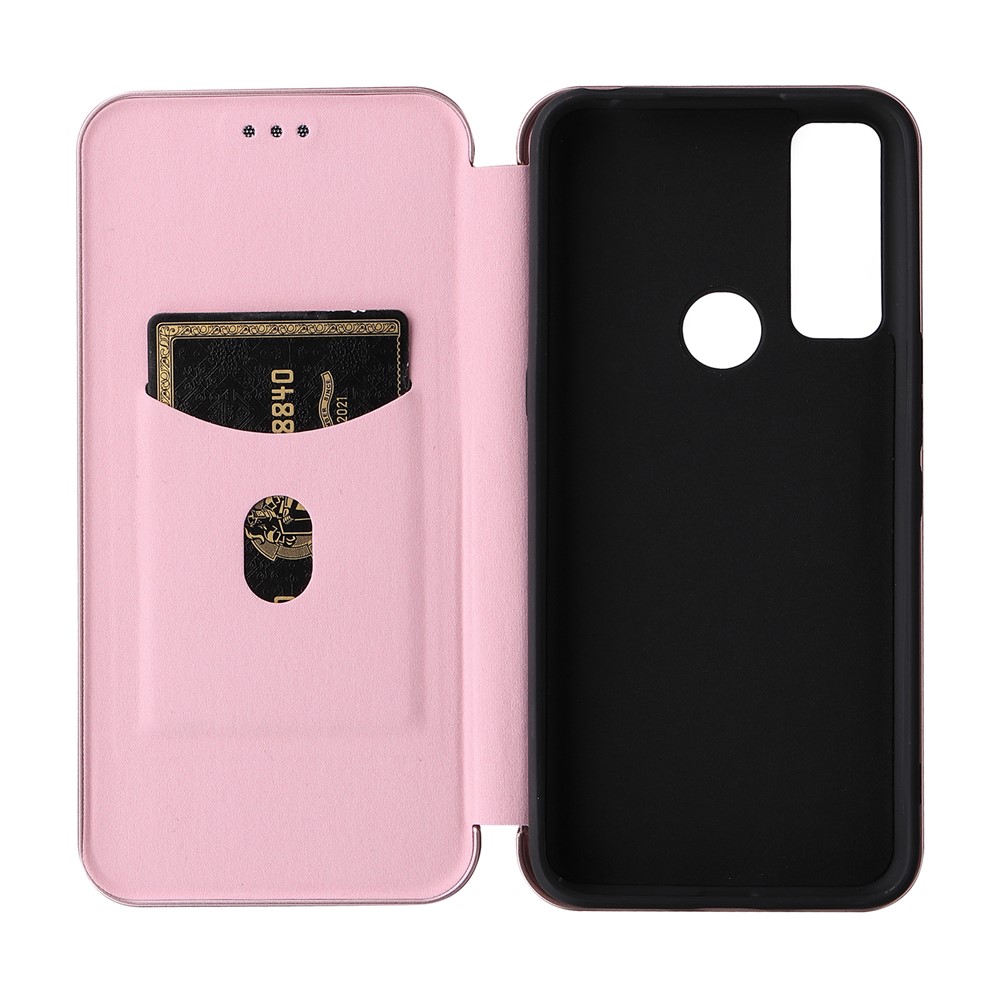 Stand Function Carbon Fiber Texture PU Leather Auto Magnetic Closed Case with Card Slot for TCL 20 R 5G / 20AX - Rose Gold-5