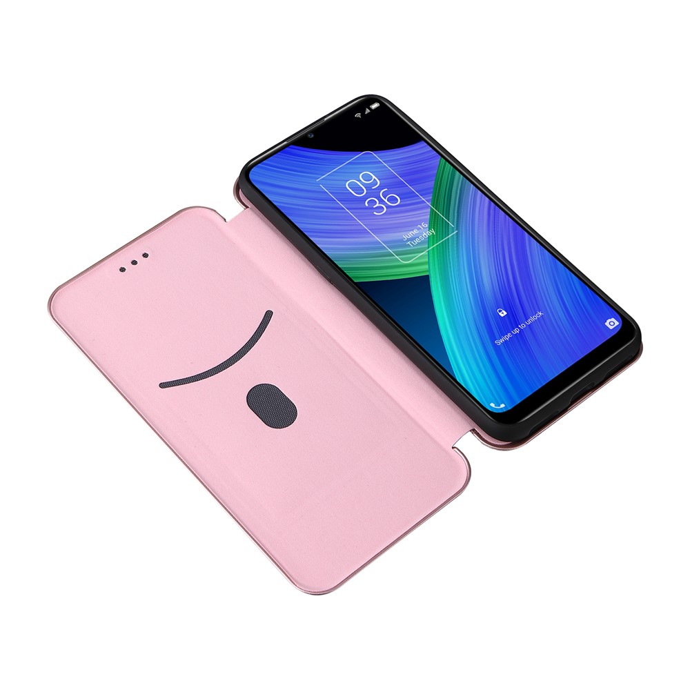 Stand Function Carbon Fiber Texture PU Leather Auto Magnetic Closed Case with Card Slot for TCL 20 R 5G / 20AX - Rose Gold-6