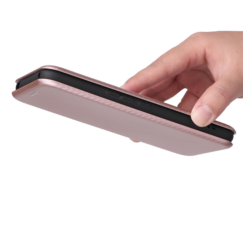 Stand Function Carbon Fiber Texture PU Leather Auto Magnetic Closed Case with Card Slot for TCL 20 R 5G / 20AX - Rose Gold-9