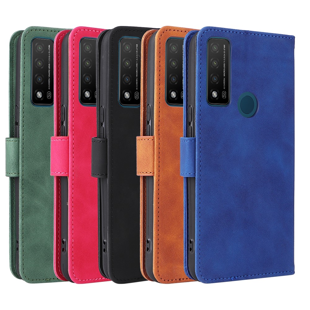 Stand Design Flip Phone Cover Skin-touch Wallet Handy Strap Leather Protective Cover Case for TCL 20R 5G (20AX) - Black-10