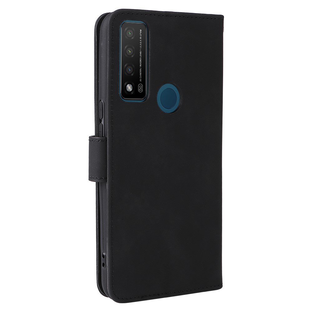 Stand Design Flip Phone Cover Skin-touch Wallet Handy Strap Leather Protective Cover Case for TCL 20R 5G (20AX) - Black-4