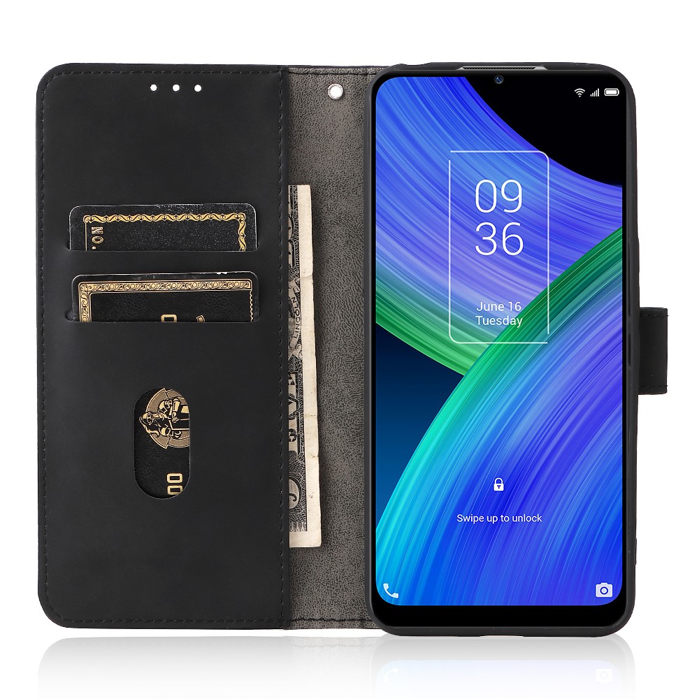 Stand Design Flip Phone Cover Skin-touch Wallet Handy Strap Leather Protective Cover Case for TCL 20R 5G (20AX) - Black-5