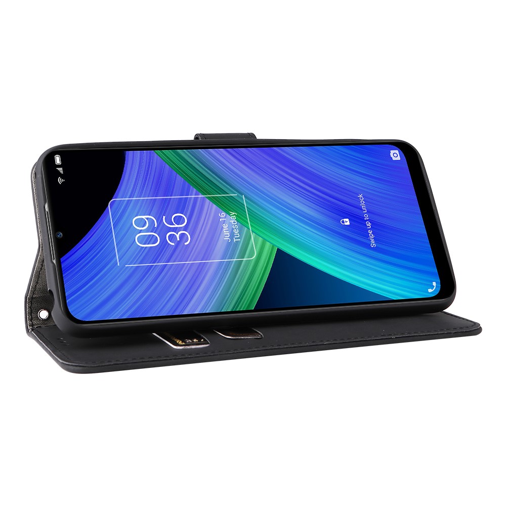 Stand Design Flip Phone Cover Skin-touch Wallet Handy Strap Leather Protective Cover Case for TCL 20R 5G (20AX) - Black-6