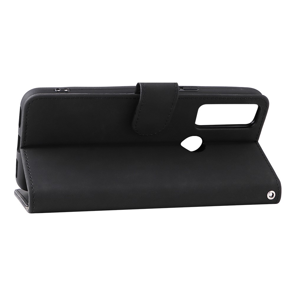 Stand Design Flip Phone Cover Skin-touch Wallet Handy Strap Leather Protective Cover Case for TCL 20R 5G (20AX) - Black-7