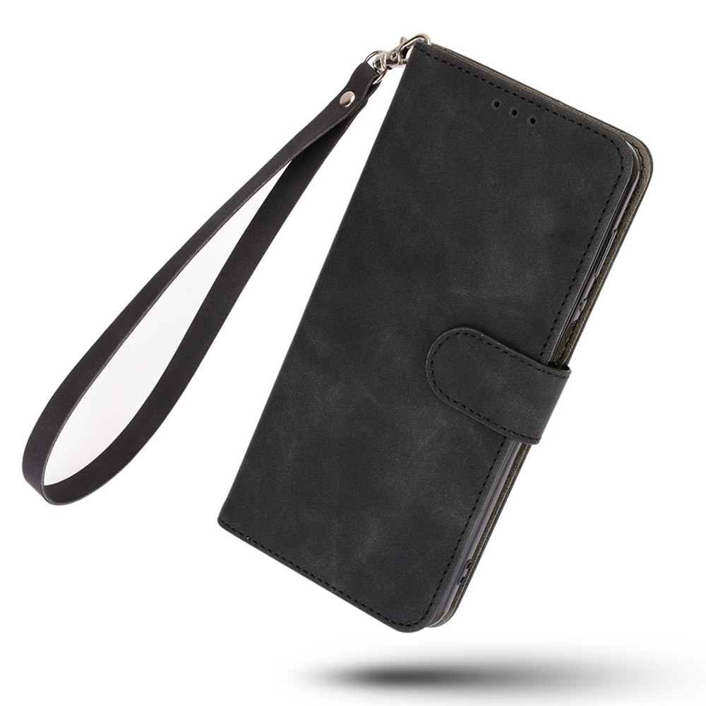 Stand Design Flip Phone Cover Skin-touch Wallet Handy Strap Leather Protective Cover Case for TCL 20R 5G (20AX) - Black-8