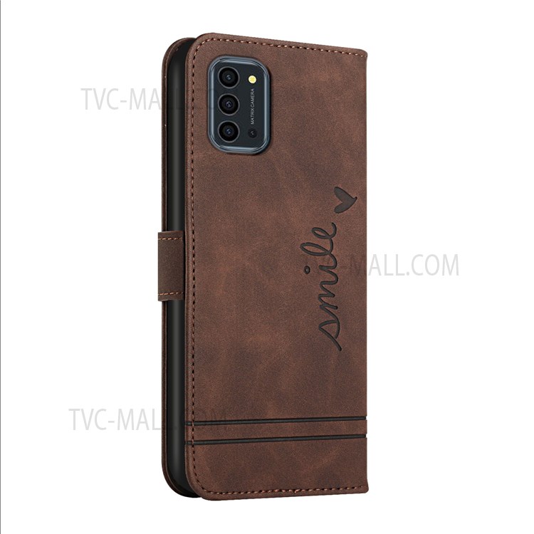 003 Series Shockproof PU Leather Heart Shape Imprinted Magnetic Closure Stand Flip Wallet Phone Case with Strap for Oukitel K9 Pro - Coffee-3
