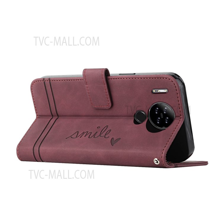 003 Series Flip Wallet Function PU Leather Heart Shape Imprinted Magnetic Skin-touch Stand Phone Case with Strap for Blackview A80 /A80S - Red-5