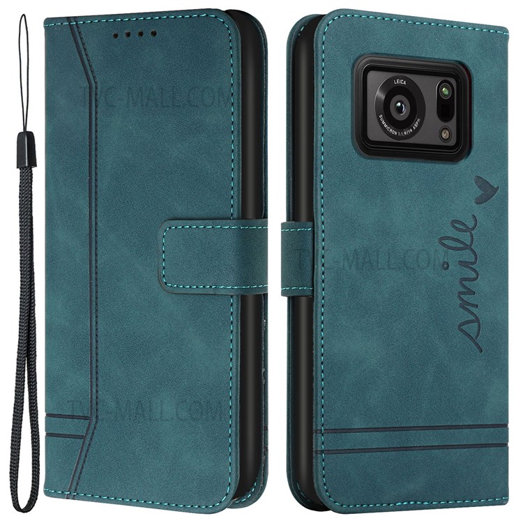003 Series Heart Shape Imprinted Wallet Case Skin-touch Leather Shockproof Flip Stand Case for with Strap for Sharp Aquos R6 - Green-1