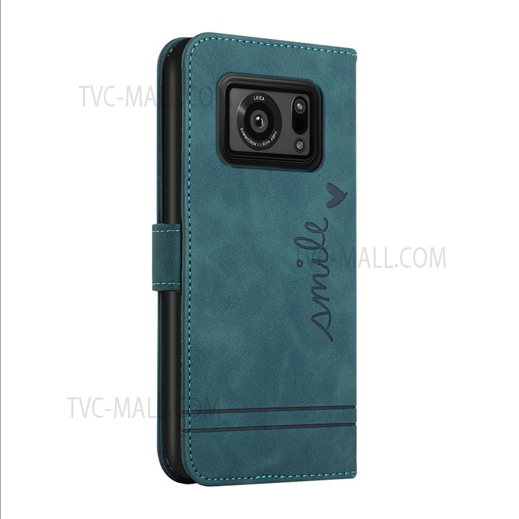 003 Series Heart Shape Imprinted Wallet Case Skin-touch Leather Shockproof Flip Stand Case for with Strap for Sharp Aquos R6 - Green-3