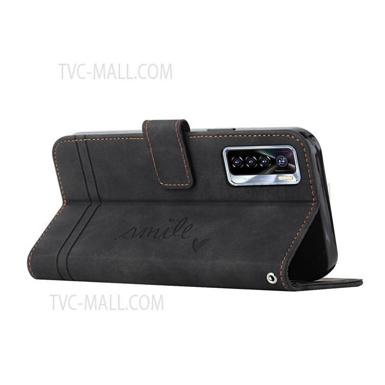 003 Series Skin-touch PU Leather Flip Case Heart Shape Imprinted Stand Wallet Cover with Strap for Infinix Tecno Camon 17 Pro - Black-5