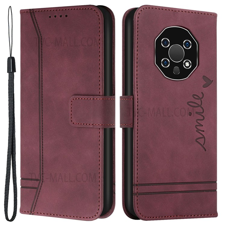 003 Series Imprinted Heart Shape Magnetic Skin-touch Feeling PU Leather Stand Flip Folio Wallet Cover with Strap for Oukitel WP13 5G - Wine Red-1