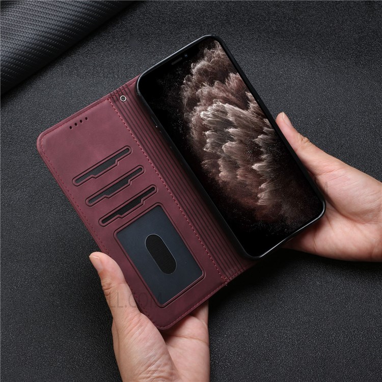 003 Series Imprinted Heart Shape Magnetic Skin-touch Feeling PU Leather Stand Flip Folio Wallet Cover with Strap for Oukitel WP13 5G - Wine Red-10