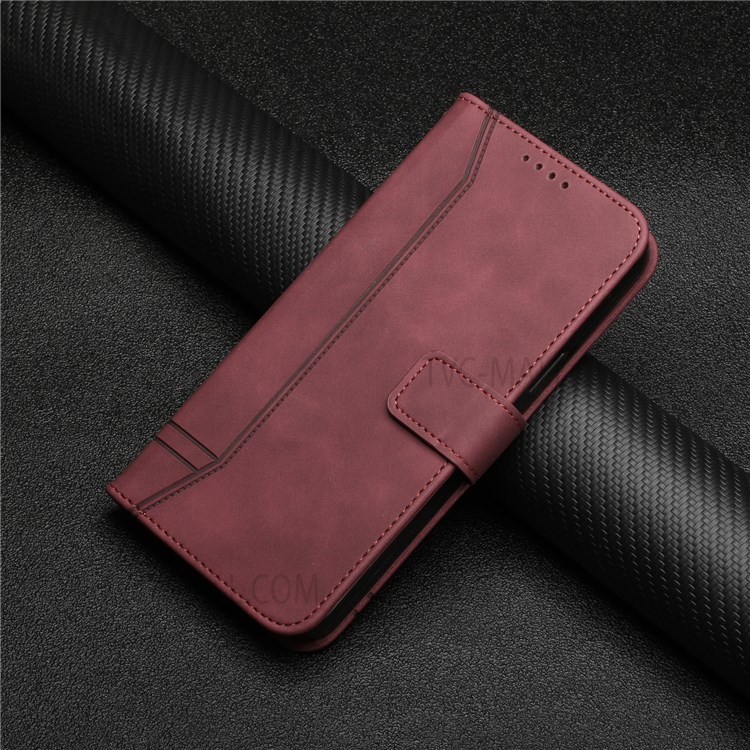 003 Series Imprinted Heart Shape Magnetic Skin-touch Feeling PU Leather Stand Flip Folio Wallet Cover with Strap for Oukitel WP13 5G - Wine Red-11