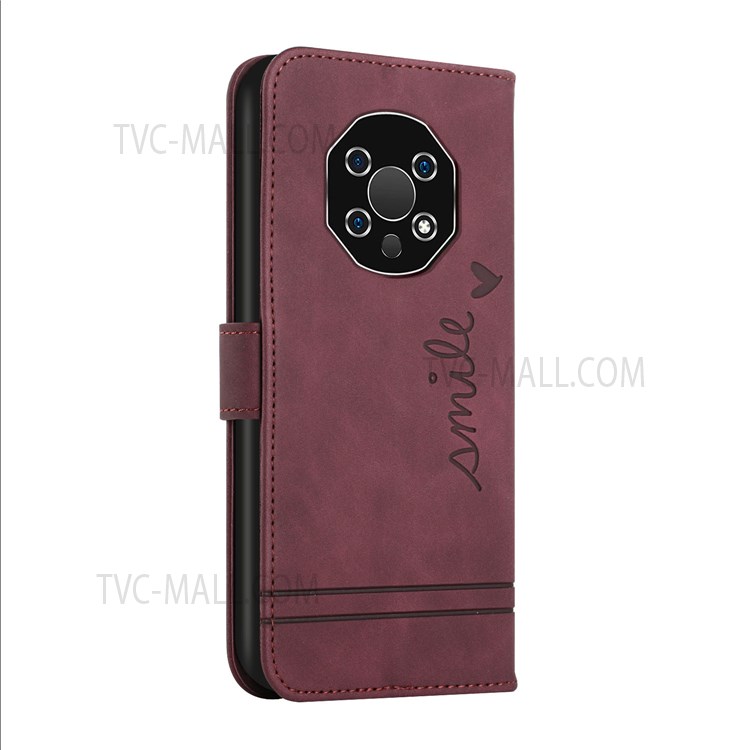 003 Series Imprinted Heart Shape Magnetic Skin-touch Feeling PU Leather Stand Flip Folio Wallet Cover with Strap for Oukitel WP13 5G - Wine Red-3