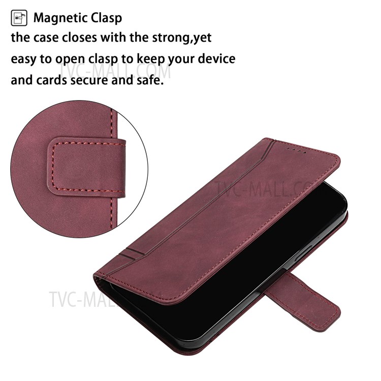 003 Series Imprinted Heart Shape Magnetic Skin-touch Feeling PU Leather Stand Flip Folio Wallet Cover with Strap for Oukitel WP13 5G - Wine Red-6