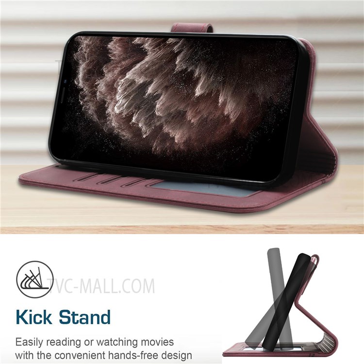 003 Series Imprinted Heart Shape Magnetic Skin-touch Feeling PU Leather Stand Flip Folio Wallet Cover with Strap for Oukitel WP13 5G - Wine Red-7