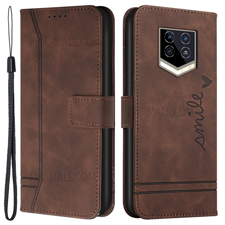 003 Series Imprinted Heart Shape Skin-touch Feeling Leather Wallet Flip Shockproof Stand Cover with Strap for Oukitel WP15 5G - Brown-1