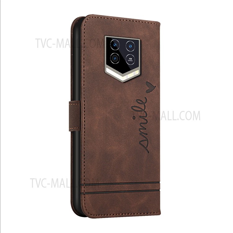 003 Series Imprinted Heart Shape Skin-touch Feeling Leather Wallet Flip Shockproof Stand Cover with Strap for Oukitel WP15 5G - Brown-3
