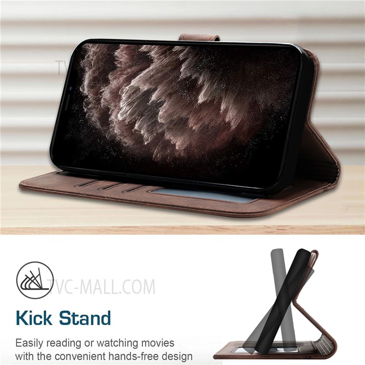 003 Series Imprinted Heart Shape Skin-touch Feeling Leather Wallet Flip Shockproof Stand Cover with Strap for Oukitel WP15 5G - Brown-7