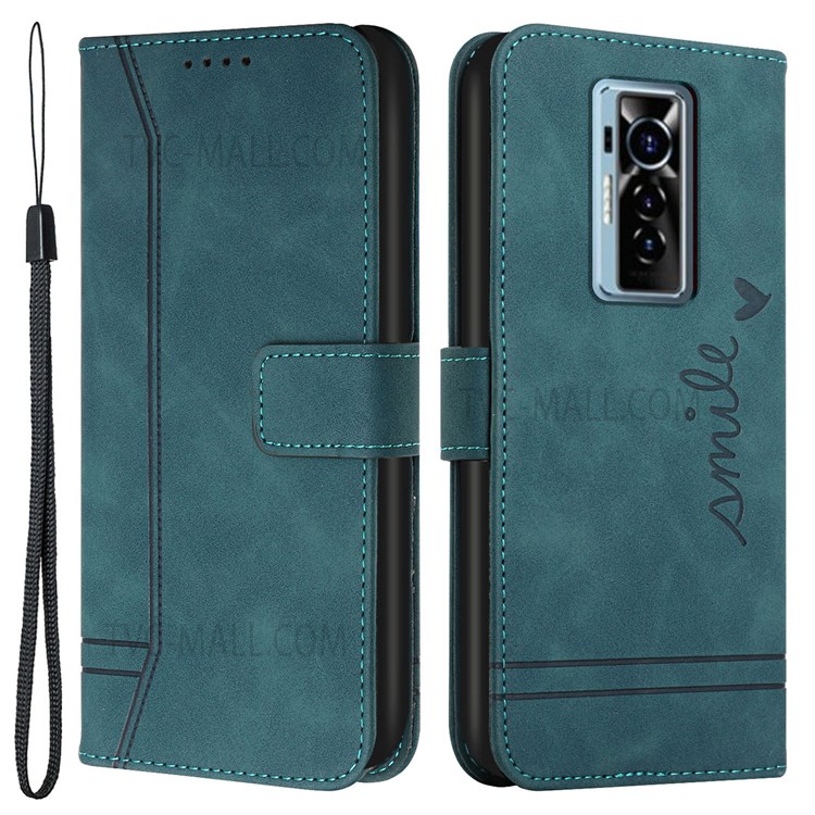 003 Series Heart Shape Imprinted Skin-touch PU Leather Magnetic Clasp Phone Stand Cover Case with Wallet for Tecno Phantom X - Green-1