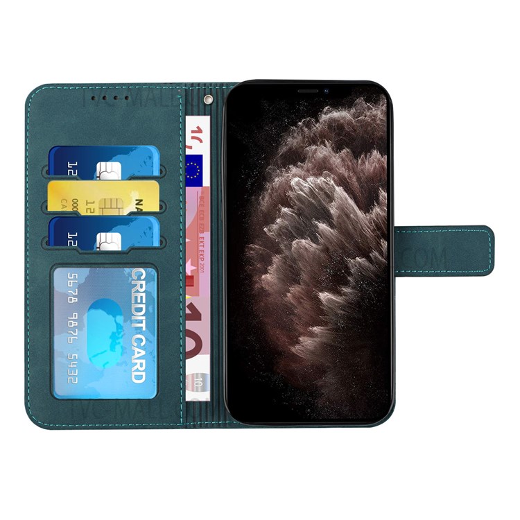 003 Series Heart Shape Imprinted Skin-touch PU Leather Magnetic Clasp Phone Stand Cover Case with Wallet for Tecno Phantom X - Green-4