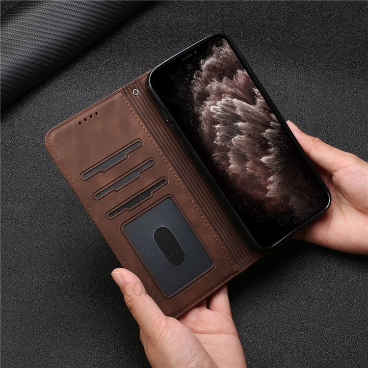 003 Series Heart Shape Imprinted Design Skin-touch PU Leather Magnetic Clasp Phone Drop-proof Cover Shell with Stand Wallet for Tecno Pova 2 - Coffee-10