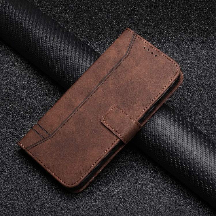 003 Series Heart Shape Imprinted Design Skin-touch PU Leather Magnetic Clasp Phone Drop-proof Cover Shell with Stand Wallet for Tecno Pova 2 - Coffee-11
