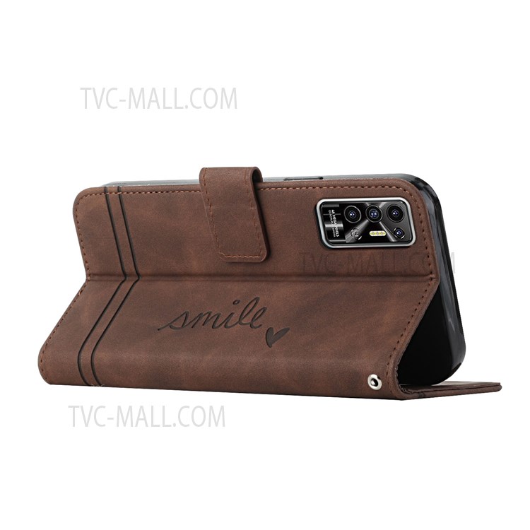 003 Series Heart Shape Imprinted Design Skin-touch PU Leather Magnetic Clasp Phone Drop-proof Cover Shell with Stand Wallet for Tecno Pova 2 - Coffee-5