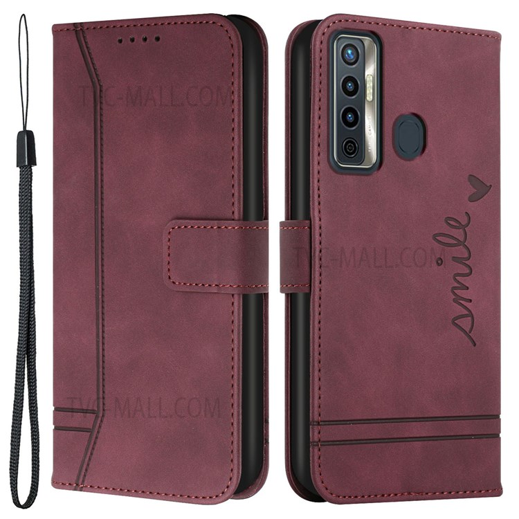003 Series Heart Imprinted Skin-touch PU Leather Magnetic Clasp Phone Wallet Stand Protective Cover Case for Tecno Camon 17 - Red-1