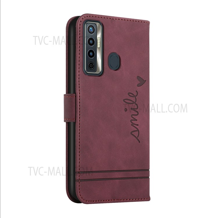 003 Series Heart Imprinted Skin-touch PU Leather Magnetic Clasp Phone Wallet Stand Protective Cover Case for Tecno Camon 17 - Red-3