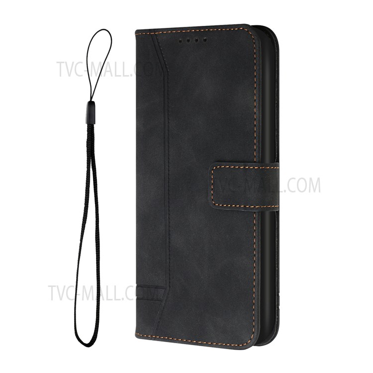 003 Series Heart Shape Imprinted PU Leather Skin-touch Stand Wallet Design Phone Cover Case with Wrist Strap for TCL 20 Pro 5G - Black-2