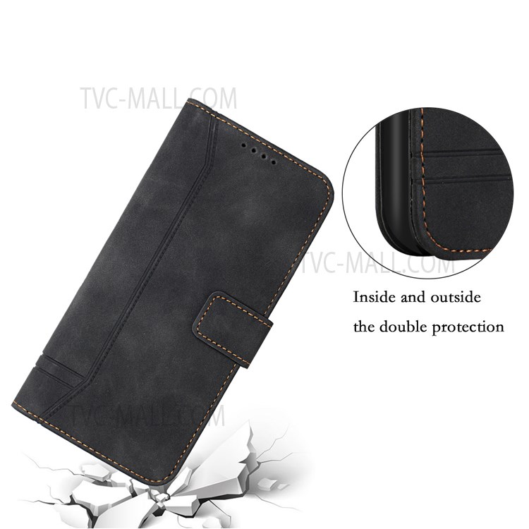 003 Series Heart Shape Imprinted PU Leather Skin-touch Stand Wallet Design Phone Cover Case with Wrist Strap for TCL 20 Pro 5G - Black-8