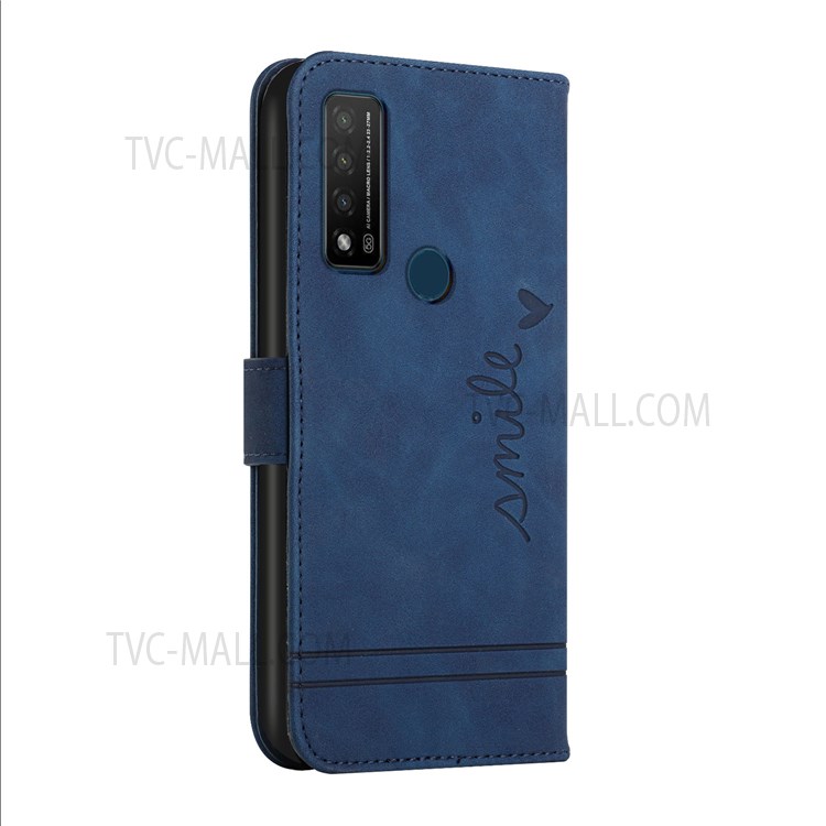003 Series Heart Shape Imprinted PU Leather Skin-touch Magnetic Clasp Stand Wallet Design Phone Cover Case Protector for TCL 20 R 5G - Blue-3