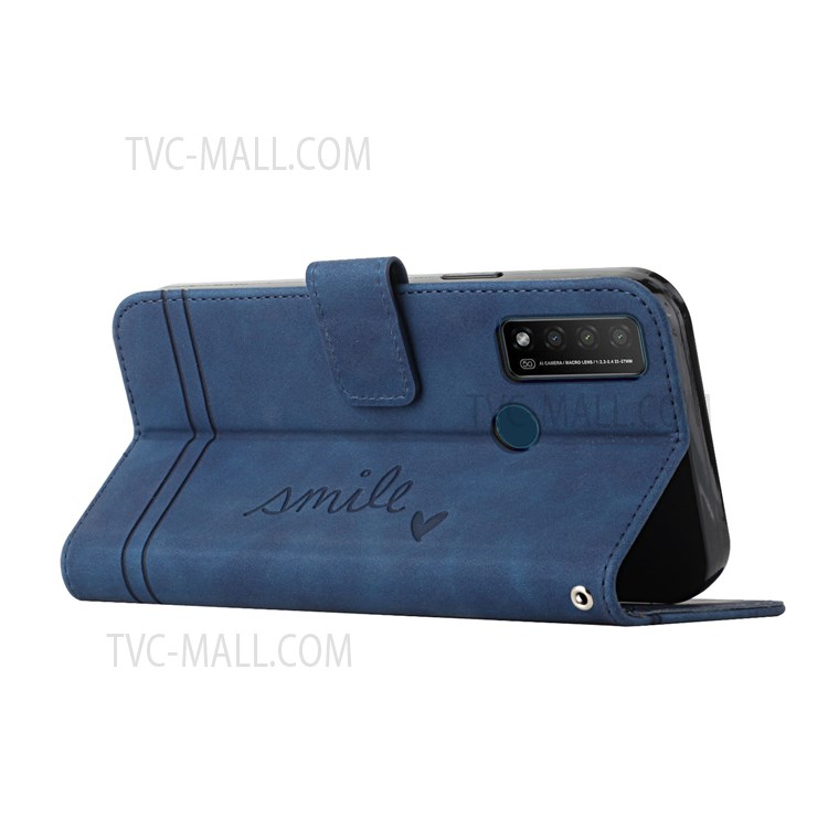 003 Series Heart Shape Imprinted PU Leather Skin-touch Magnetic Clasp Stand Wallet Design Phone Cover Case Protector for TCL 20 R 5G - Blue-5