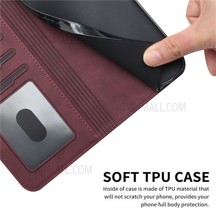 003 Series PU Leather Heart Shape Imprinted Skin-touch Stand Wallet Flip Phone Cover Case with Wrist Strap for TCL 20 SE - Red-9