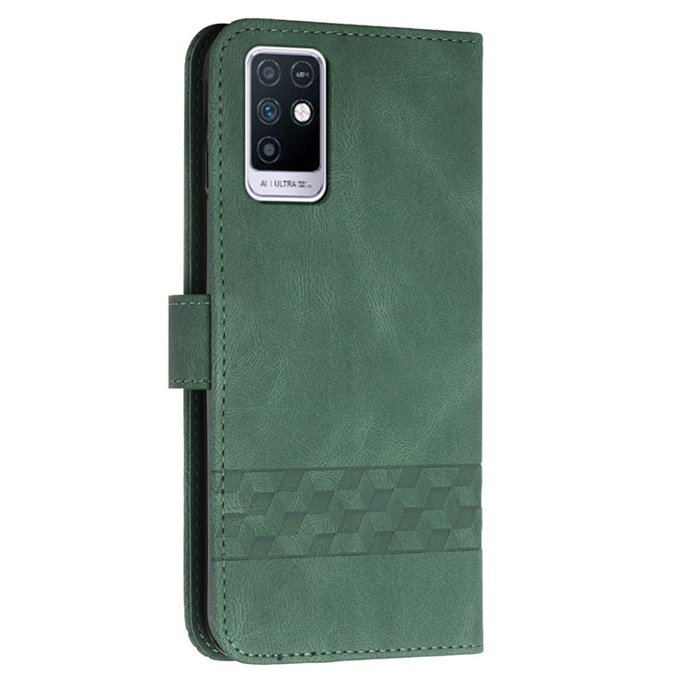 YX0010 Rombus Lines Implinting Magnetic Clapp Skin Touch Feel Leather Flip Cover + Мягкая Внутренняя Оболочка Кошелька Для Кошелька Для Infinix Note 10 Pro - Зеленый-3