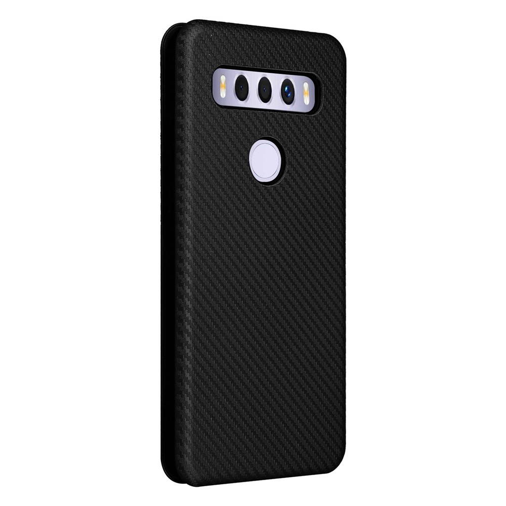 Carbon Fiber Texture Auto-absorbed Magnetic Leather Stand Phone Case Shell with Card Slot for TCL 10 SE - Black-3