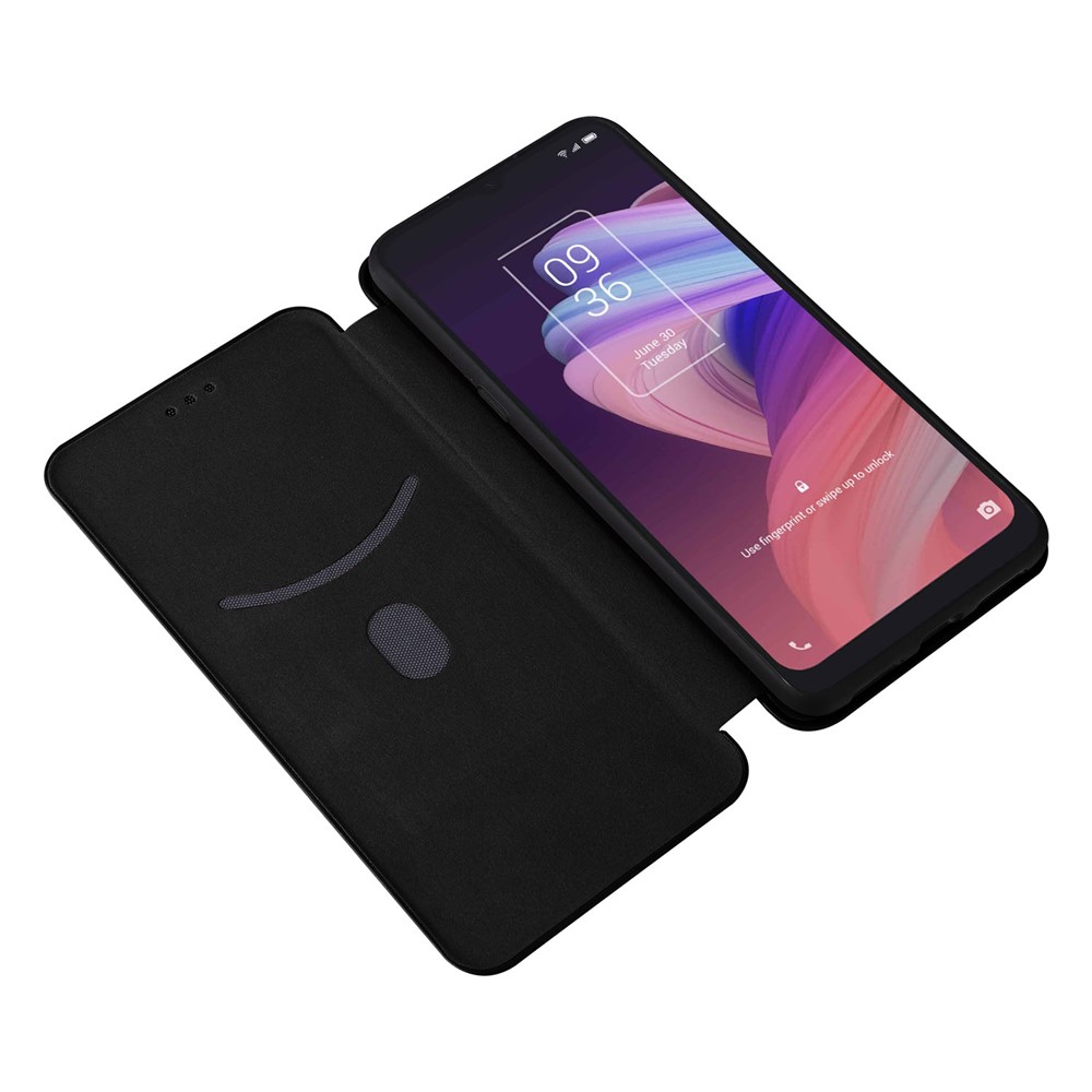 Carbon Fiber Texture Auto-absorbed Magnetic Leather Stand Phone Case Shell with Card Slot for TCL 10 SE - Black-5