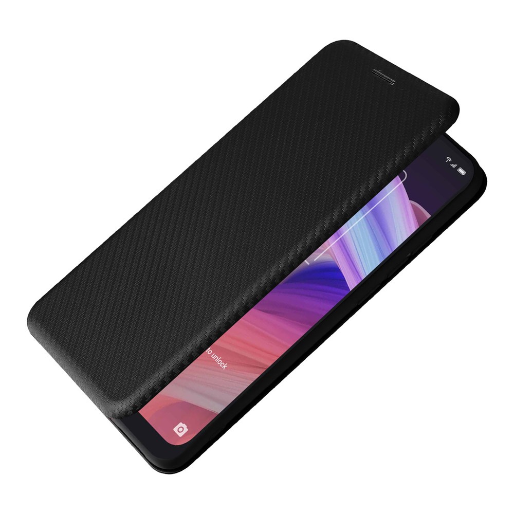 Carbon Fiber Texture Auto-absorbed Magnetic Leather Stand Phone Case Shell with Card Slot for TCL 10 SE - Black-6