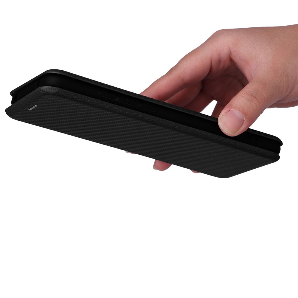 Carbon Fiber Texture Auto-absorbed Magnetic Leather Stand Phone Case Shell with Card Slot for TCL 10 SE - Black-7
