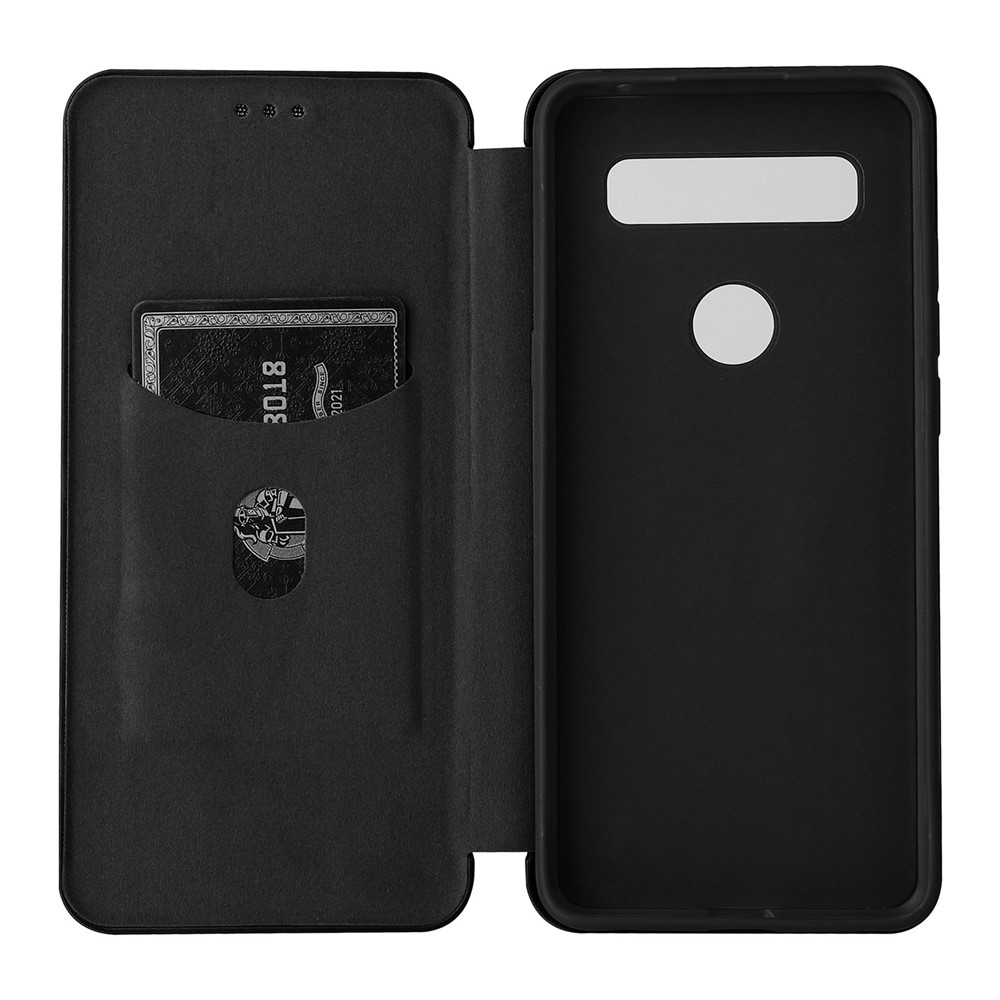 Carbon Fiber Texture Auto-absorbed Magnetic Leather Stand Phone Case Shell with Card Slot for TCL 10 SE - Black-8
