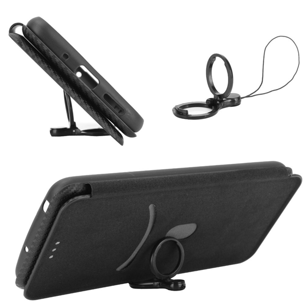 Carbon Fiber Texture Auto-absorbed Magnetic Leather Stand Phone Case Shell with Card Slot for TCL 10 SE - Black-9