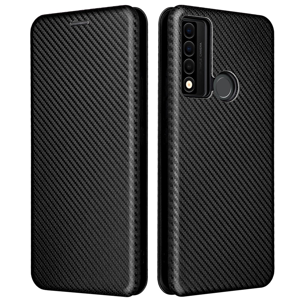 Special Carbon Fiber Texture Card Holder Phone Case Foldable Stand PU Leather Cover for TCL 20 XE - Red-1